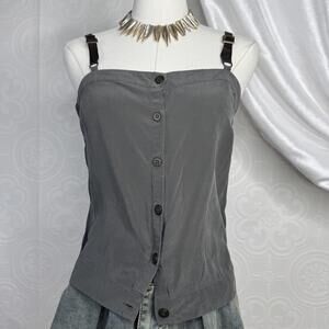 Olivaceous Silk Tank Top Khaki Green Chiffon Size Medium Buttons & Buckle Straps